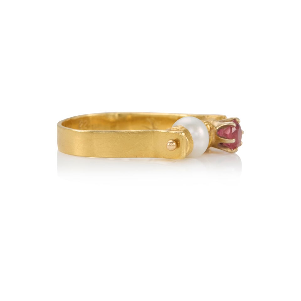 18K GOLD, CULTURED PEARL AND TOURMALINE RING - 2