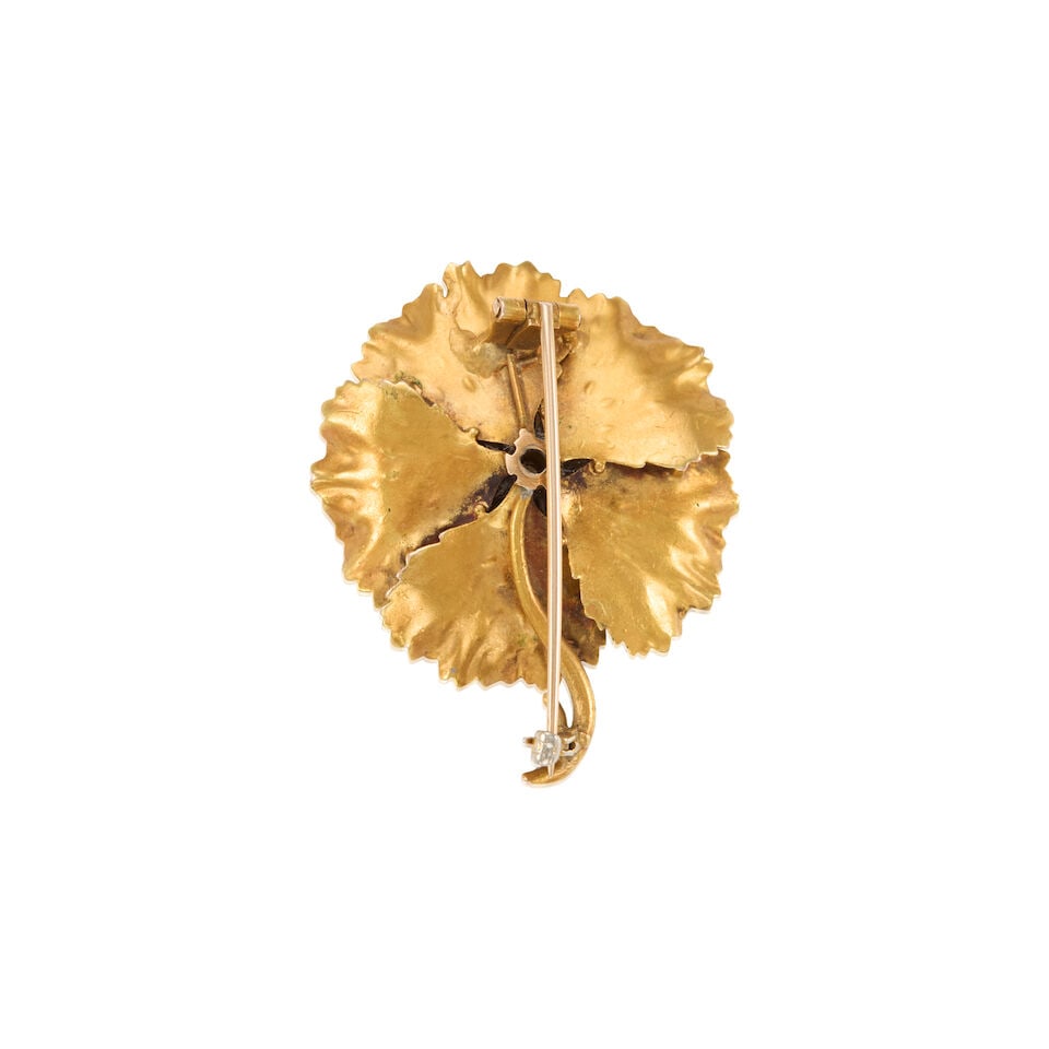GOLD AND DIAMOND FLOWER BROOCH - 2