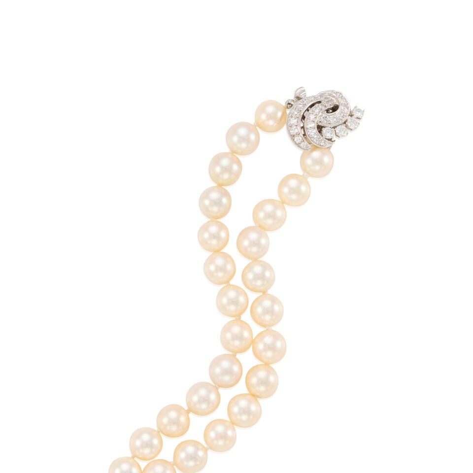 14K GOLD, CULTURED PEARL, AND DIAMOND NECKLACE - 2