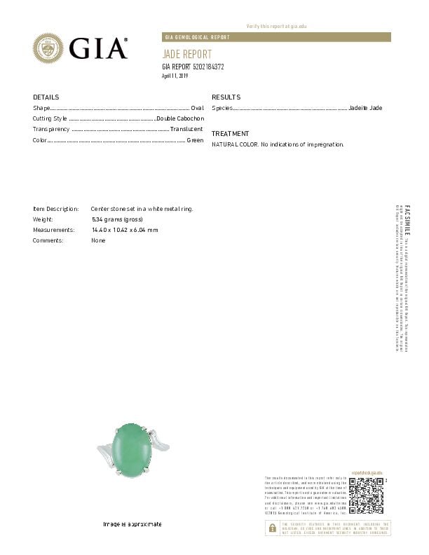 14K GOLD AND JADE RING WITH GIA REPORT - 2
