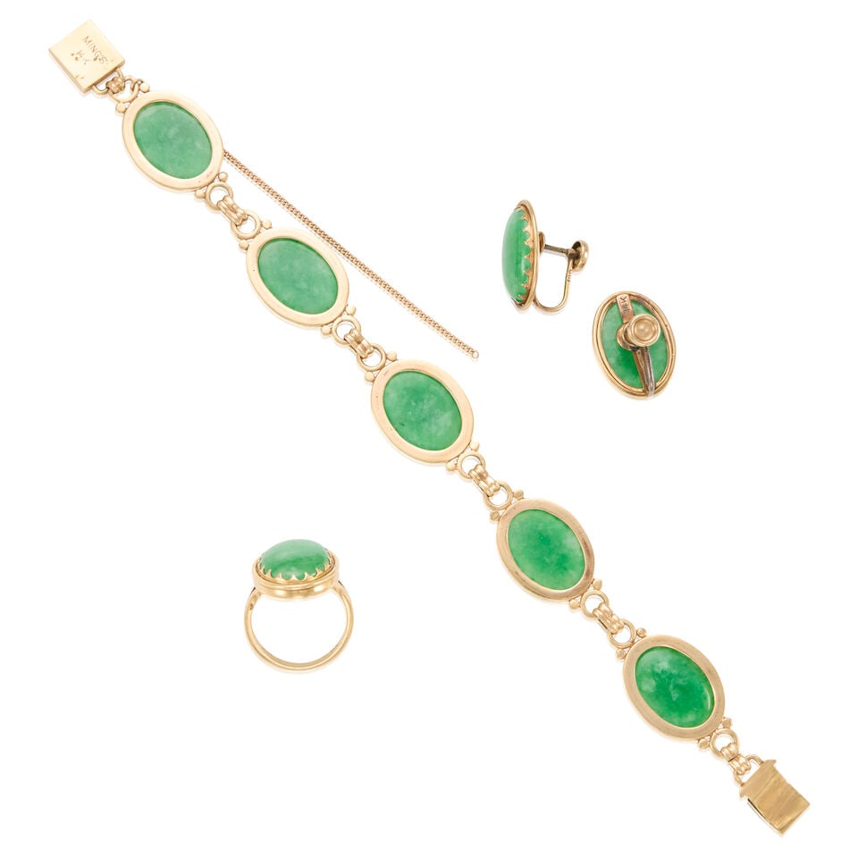 MINGS: 14K YELLOW GOLD AND JADE SUITE WITH GIA REPORT - 4