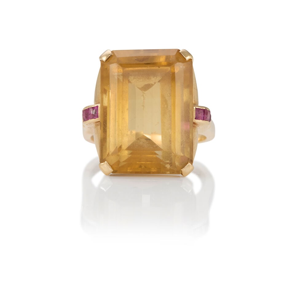 14K GOLD, CITRINE, AND RUBY RING (1 of 2)