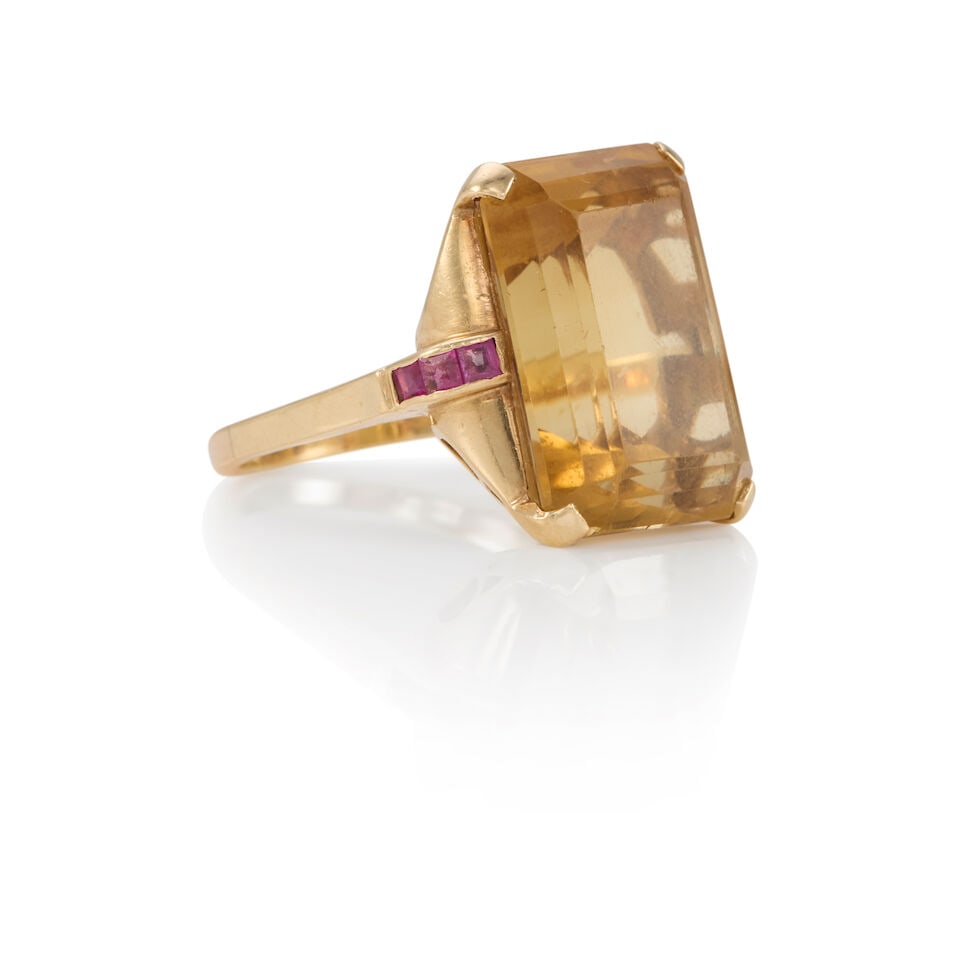 14K GOLD, CITRINE, AND RUBY RING - 2