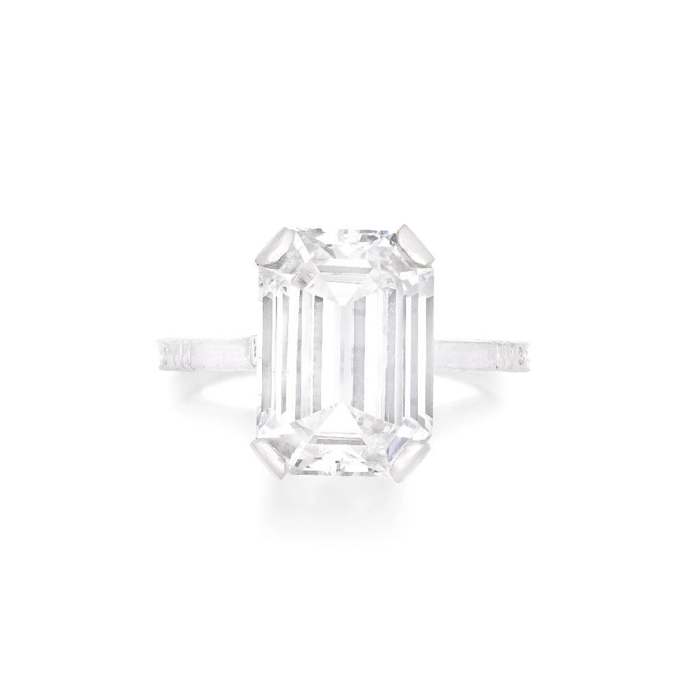 DIAMOND SINGLE-STONE RING: DIAMOND SINGLE-STONE RING The emerald-cut diamond, weighing 4.27 carats, ring size K Footnotes: A Private Family Legacy Lots 1 - 17 For further information on this lot please visit Bonhams.com