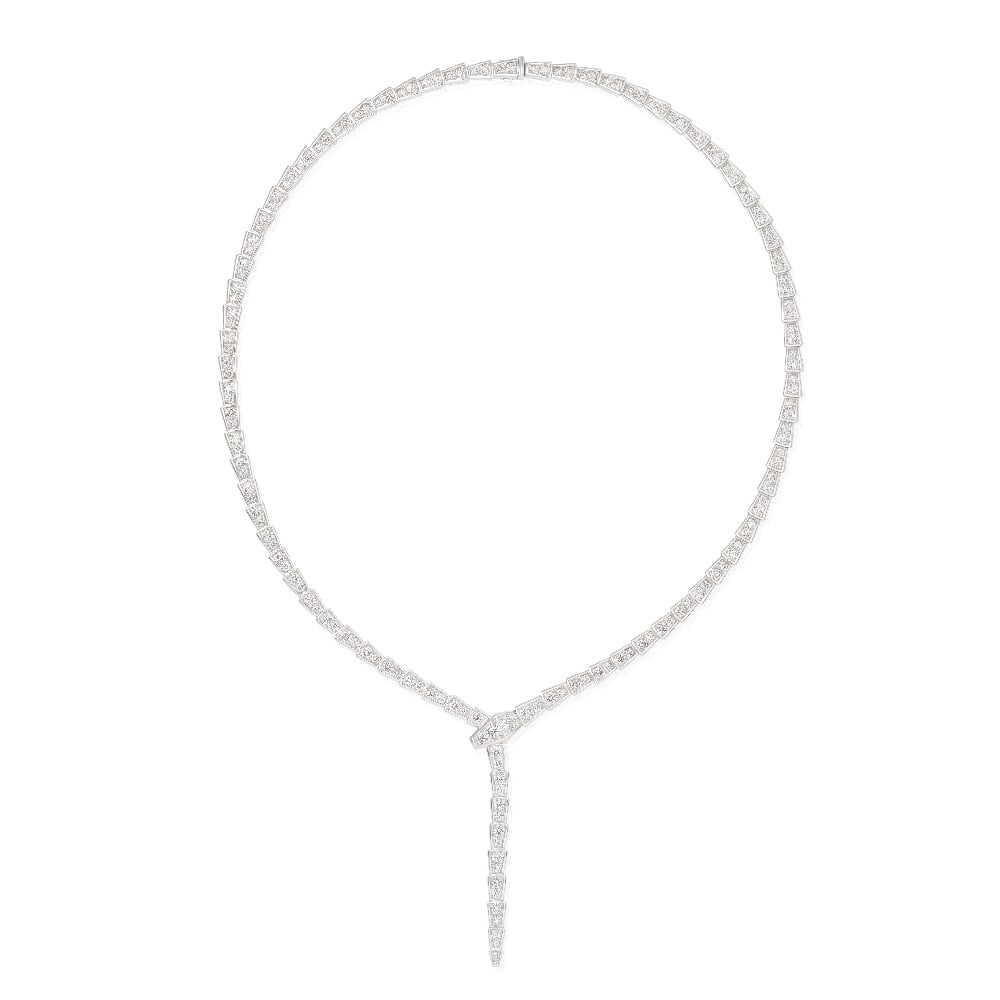 BULGARI: DIAMOND 'SERPENTI VIPER' NECKLACE: BULGARI: DIAMOND 'SERPENTI VIPER' NECKLACE Designed as a serpent set throughout with brilliant-cut diamonds, mounted in 18 carat white gold, signed Bulgari, numbered T3E93L, maker's mark SB, UK