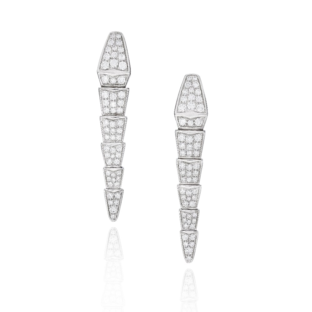 BULGARI: DIAMOND 'SERPENTI VIPER' EARRINGS: BULGARI: DIAMOND 'SERPENTI VIPER' EARRINGS Each designed as a serpent, the articulated tail pavé-set with brilliant-cut diamonds, mounted in 18 carat white gold, signed Bulgari, numbered C41M3Y