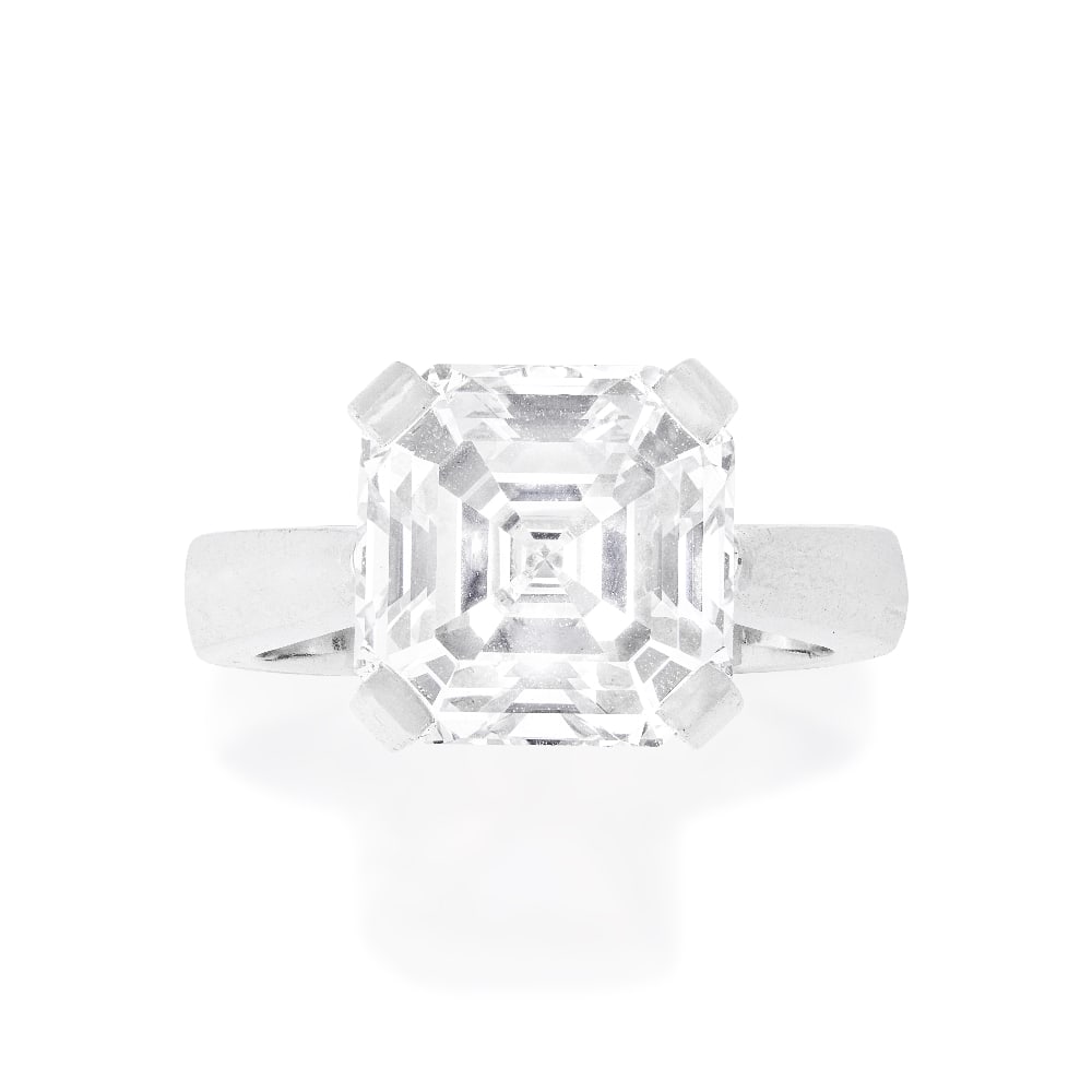 BOODLES: DIAMOND SINGLE-STONE RING, 2011: BOODLES: DIAMOND SINGLE-STONE RING, 2011 The Asscher-cut diamond weighing 5.00 carats, in a pavé-set brilliant-cut diamond setting, mounted in platinum, signed Boodles, maker's mark B&D, London h