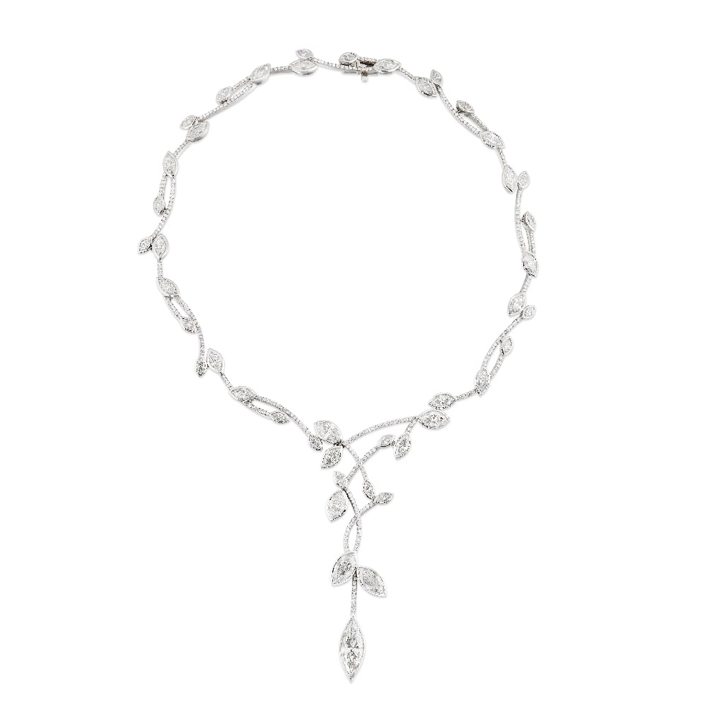 BOODLES: DIAMOND 'ANGELS GARLAND' NECKLACE, 2009: BOODLES: DIAMOND 'ANGELS GARLAND' NECKLACE, 2009 The brilliant-cut diamond stems issuing marquise-cut diamond 'buds' of varying sizes, the largest marquise-cut diamond drop weighing 3.06 carats,