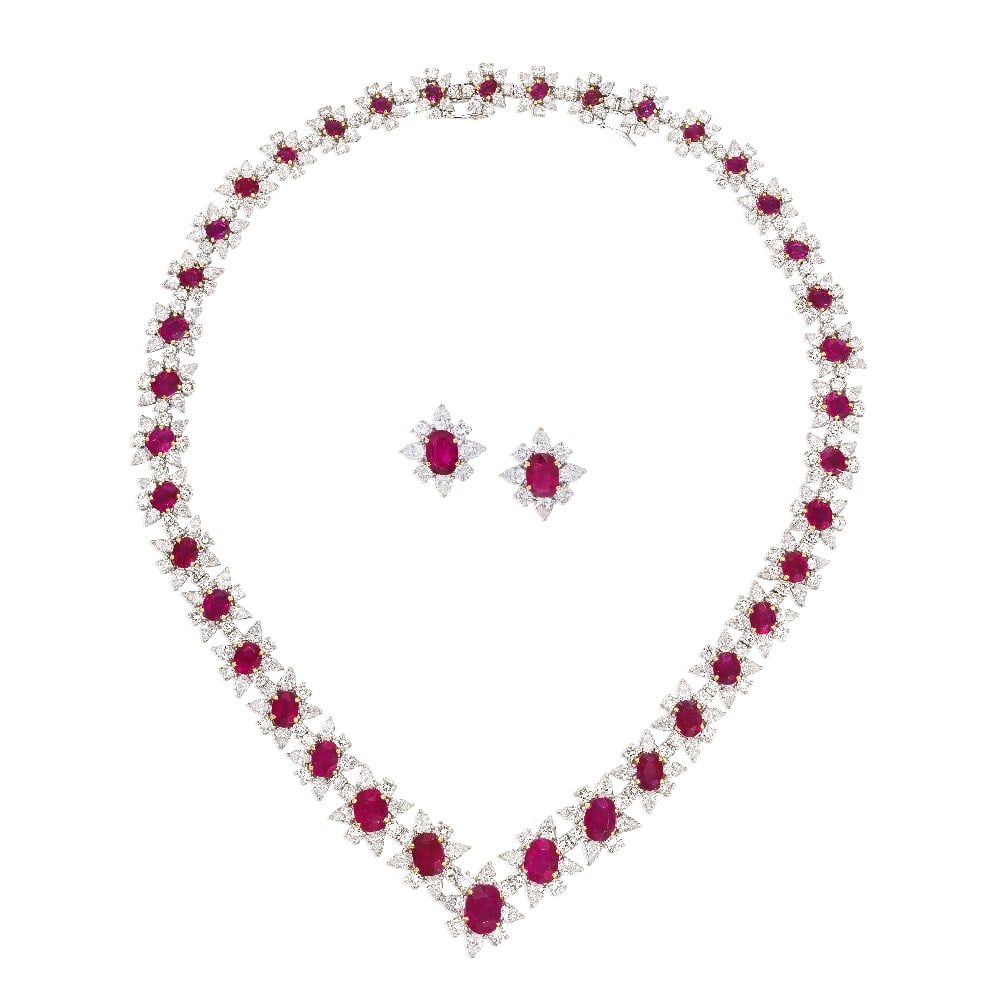 JACENTE: RUBY AND DIAMOND NECKLACE AND EARRING SUITE (1 of 1)