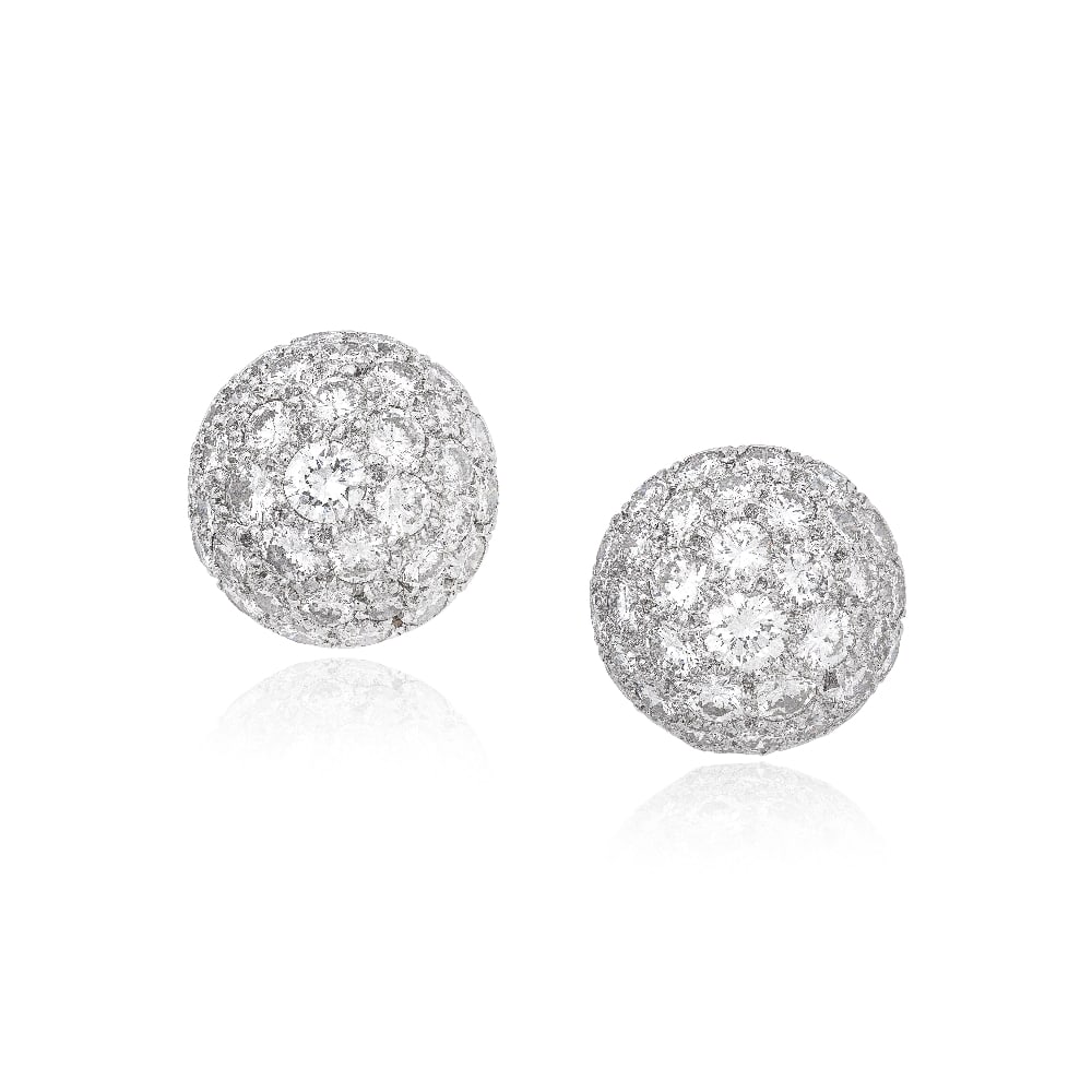 VAN CLEEF & ARPELS: DIAMOND BOMBÉ EARCLIPS: VAN CLEEF & ARPELS: DIAMOND BOMBÉ EARCLIPS Of bombé design, pavé-set with brilliant-cut diamonds, signed VCA, numbered NY50383, diamonds approximately 7.50 carats total, length 1.5cm