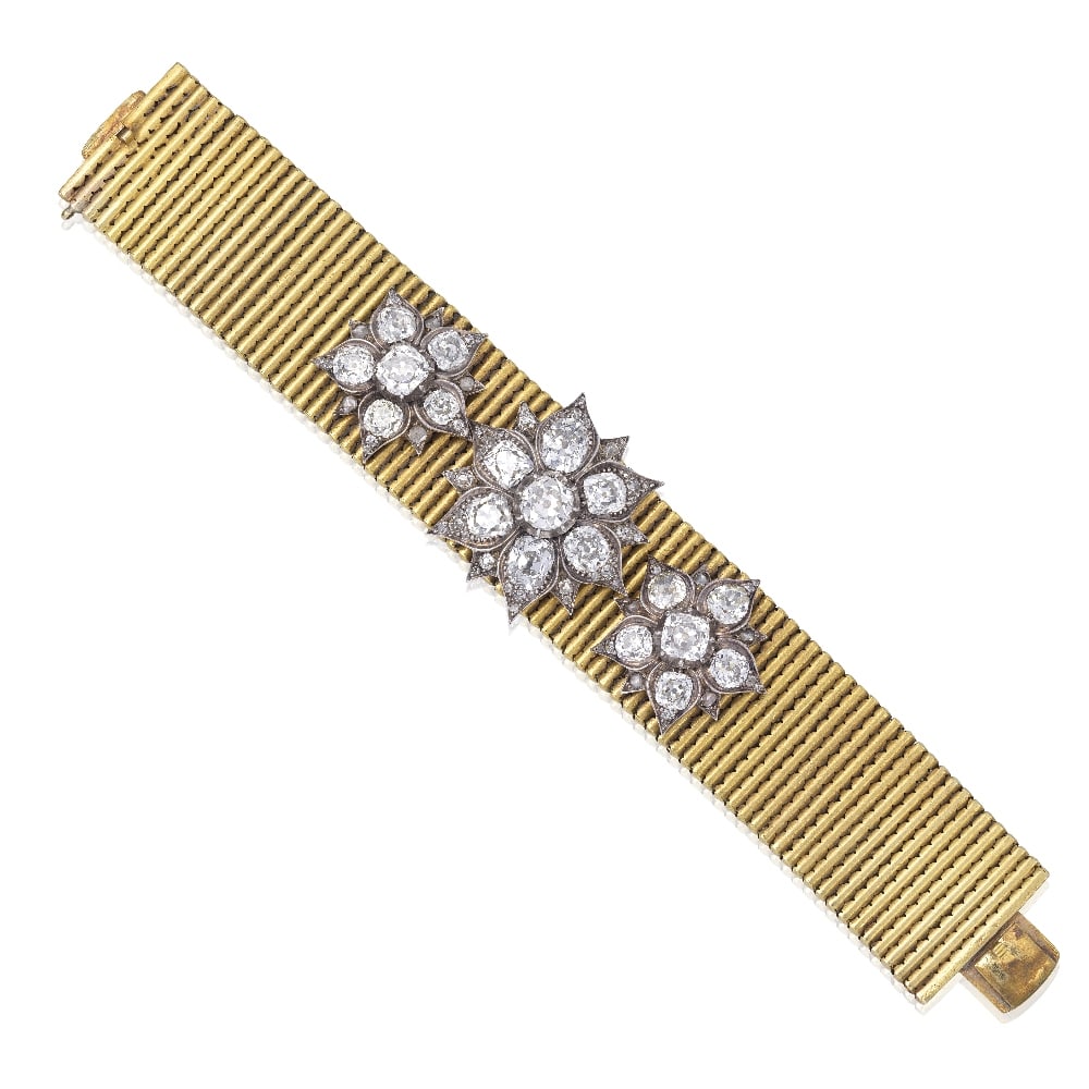 DIAMOND FLORAL BRACELET, BROOCH, AND HAIR ORNAMENT COMBINATION, CIRCA 1870 (1 of 1)