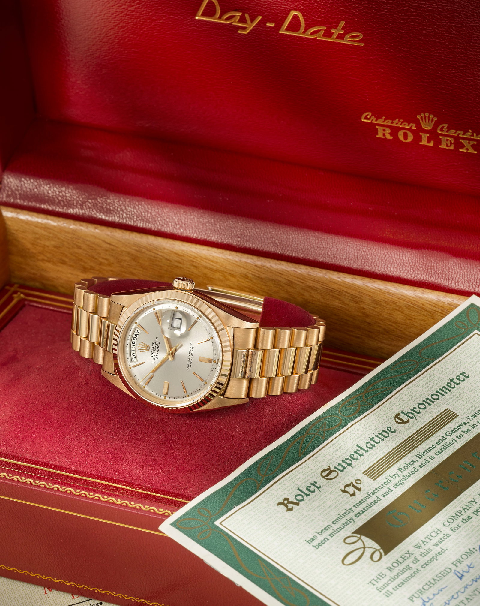 Rolex. A fine and rare 18K rose gold automatic calendar bracelet watch Day-Date, Ref: 1803, Pur... (1 of 1)