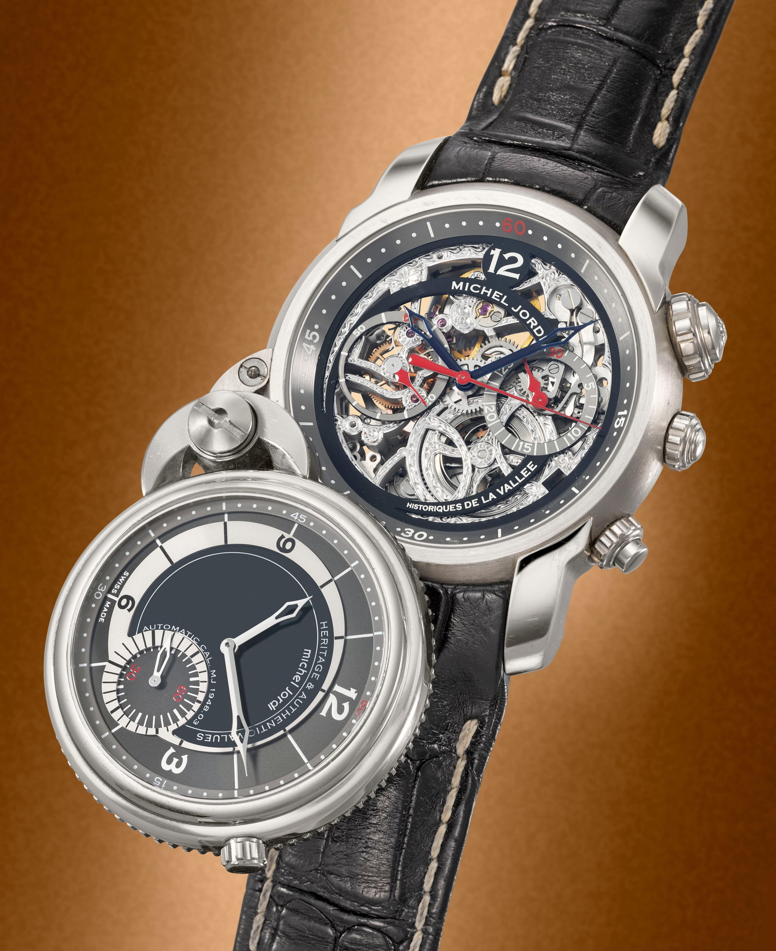Michel Jordi. A rare and unusual Limited Edition 18K white gold swivelling dual time zone chrono... (1 of 1)