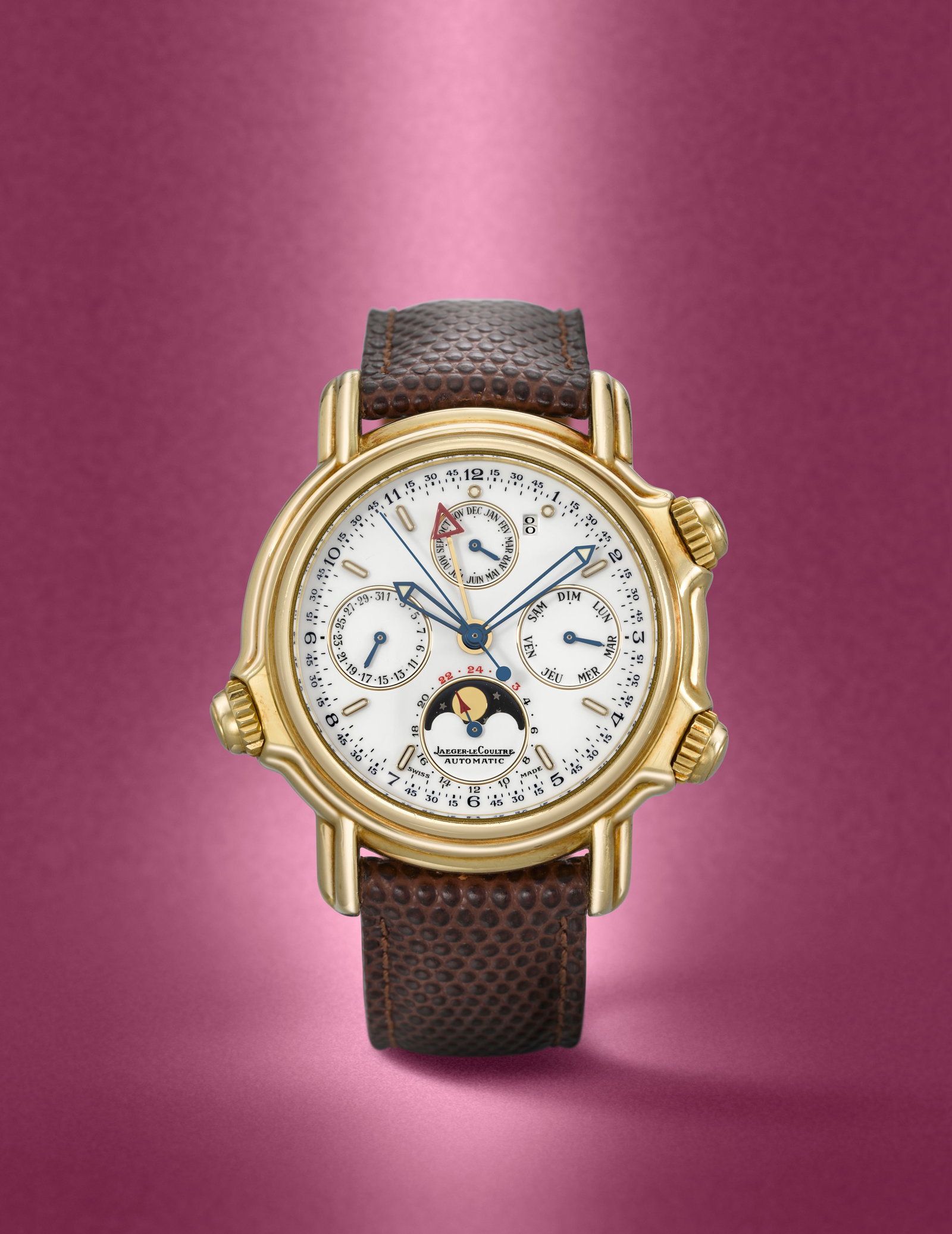 Jaeger-LeCoultre. A fine and rare 18K gold automatic perpetual calendar wristwatch with alarm, m... (1 of 1)