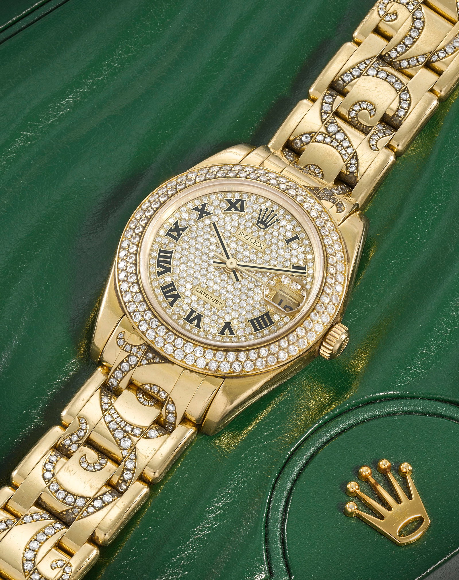 Rolex. A lady's fine and rare 18K gold diamond set automatic calendar bracelet watch Datejust P... (1 of 1)