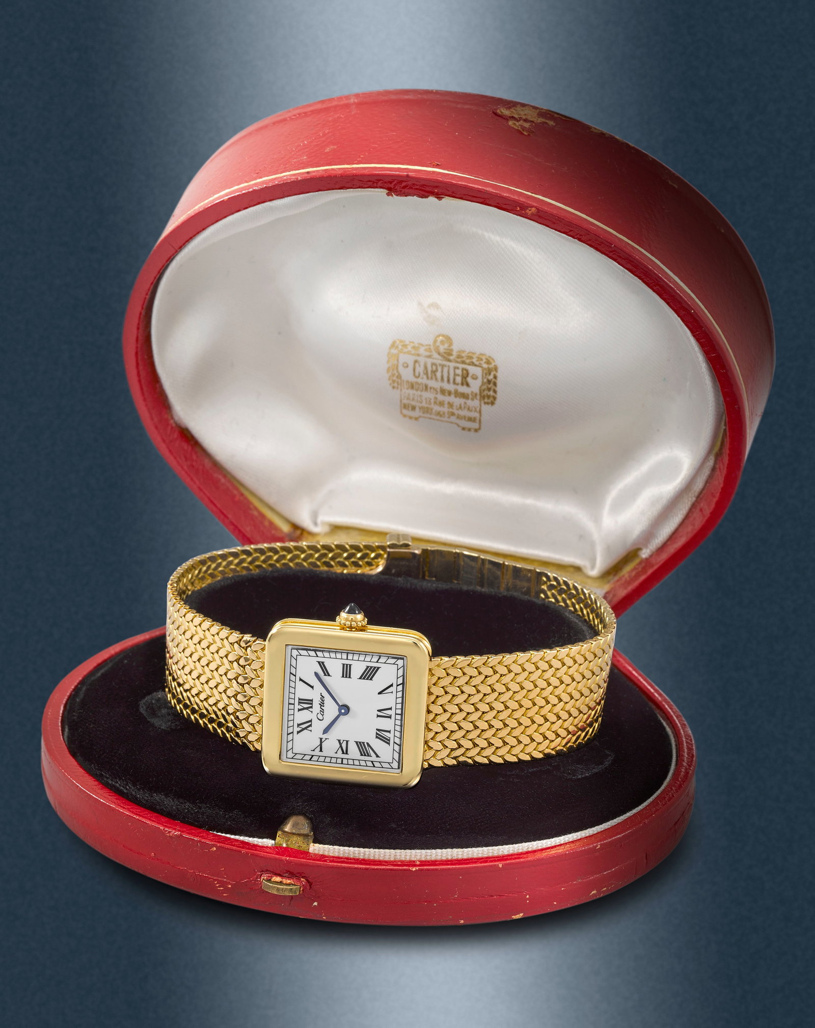 Cartier. A fine and extremely rare square 18K gold manual wind bracelet watch from the London wo... (1 of 1)