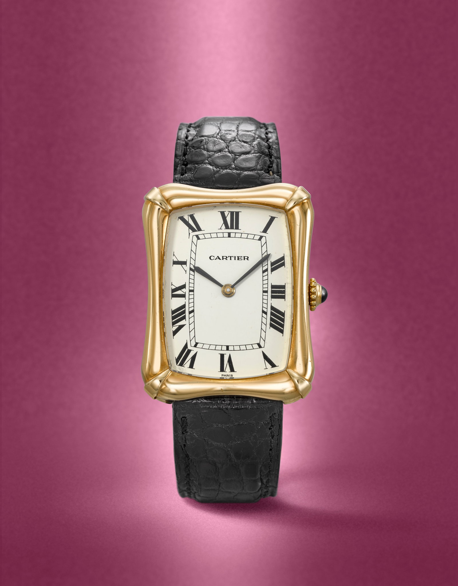 Cartier. A fine and rare 18K gold manual wind wristwatch Bamboo Coussin, London Import mark for... (1 of 1)
