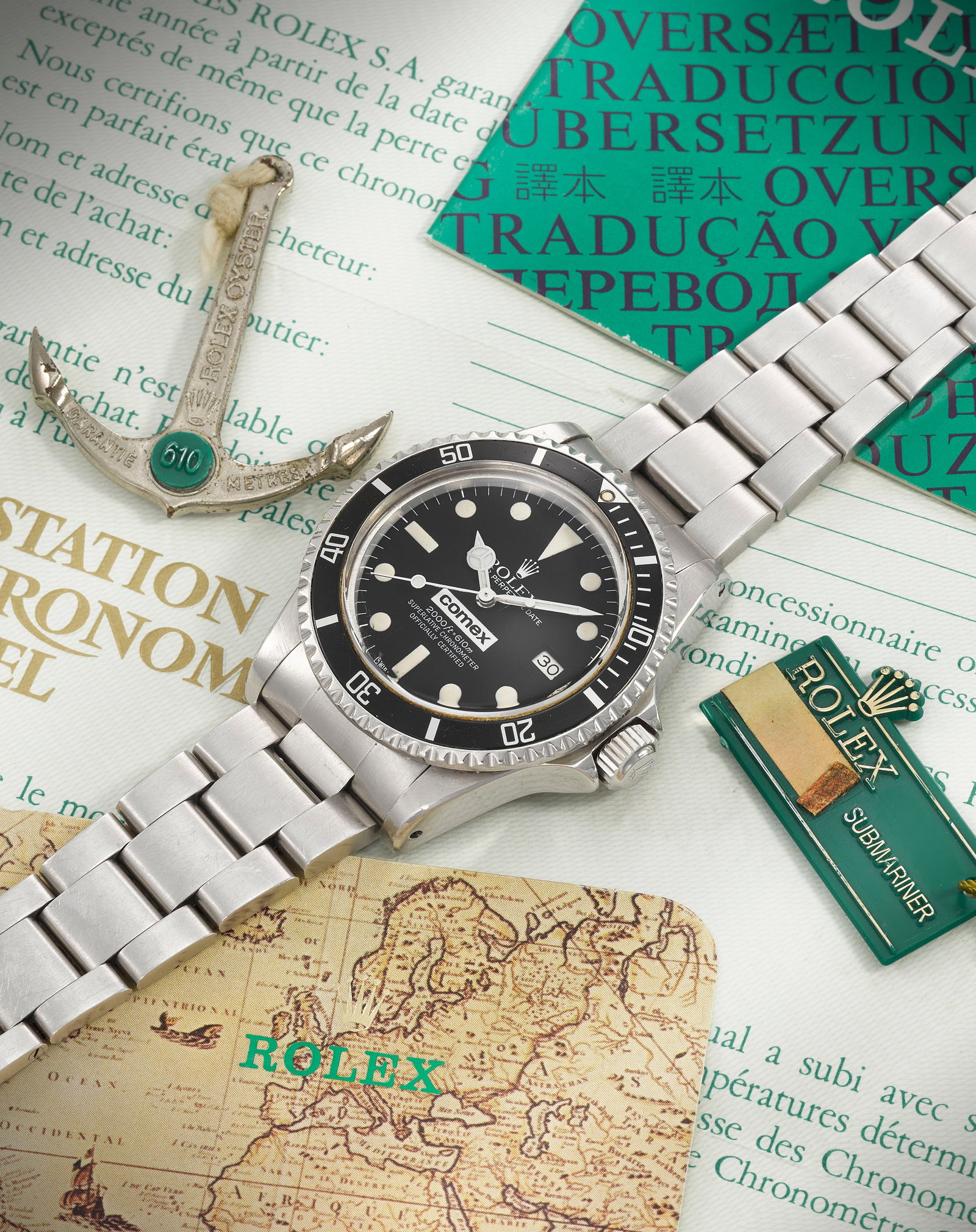 Rolex. A fine and rare stainless steel automatic calendar bracelet watch offered on behalf of a ...: Rolex. A fine and rare stainless steel automatic calendar bracelet watch offered on behalf of a former COMEX diver Model: COMEX Sea-Dweller Reference: 1665 Date: Circa 1981 Movement: 26-jewel Cal.1570