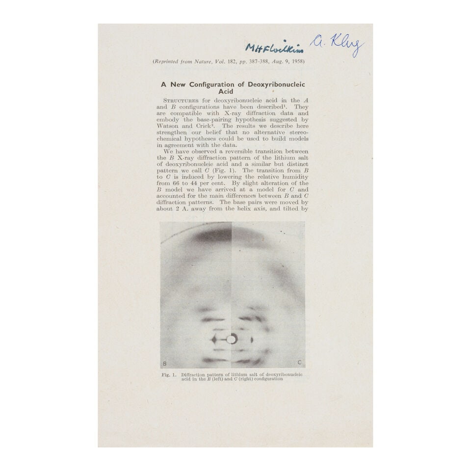 X-ray diffraction studies of the DNA molecule. WILKINS, MAURICE. (1916-2004). et. al. Group of n... - 6