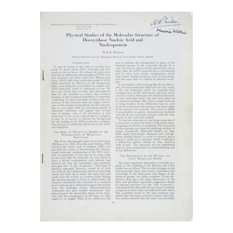 X-ray diffraction studies of the DNA molecule. WILKINS, MAURICE. (1916-2004). et. al. Group of n... - 8