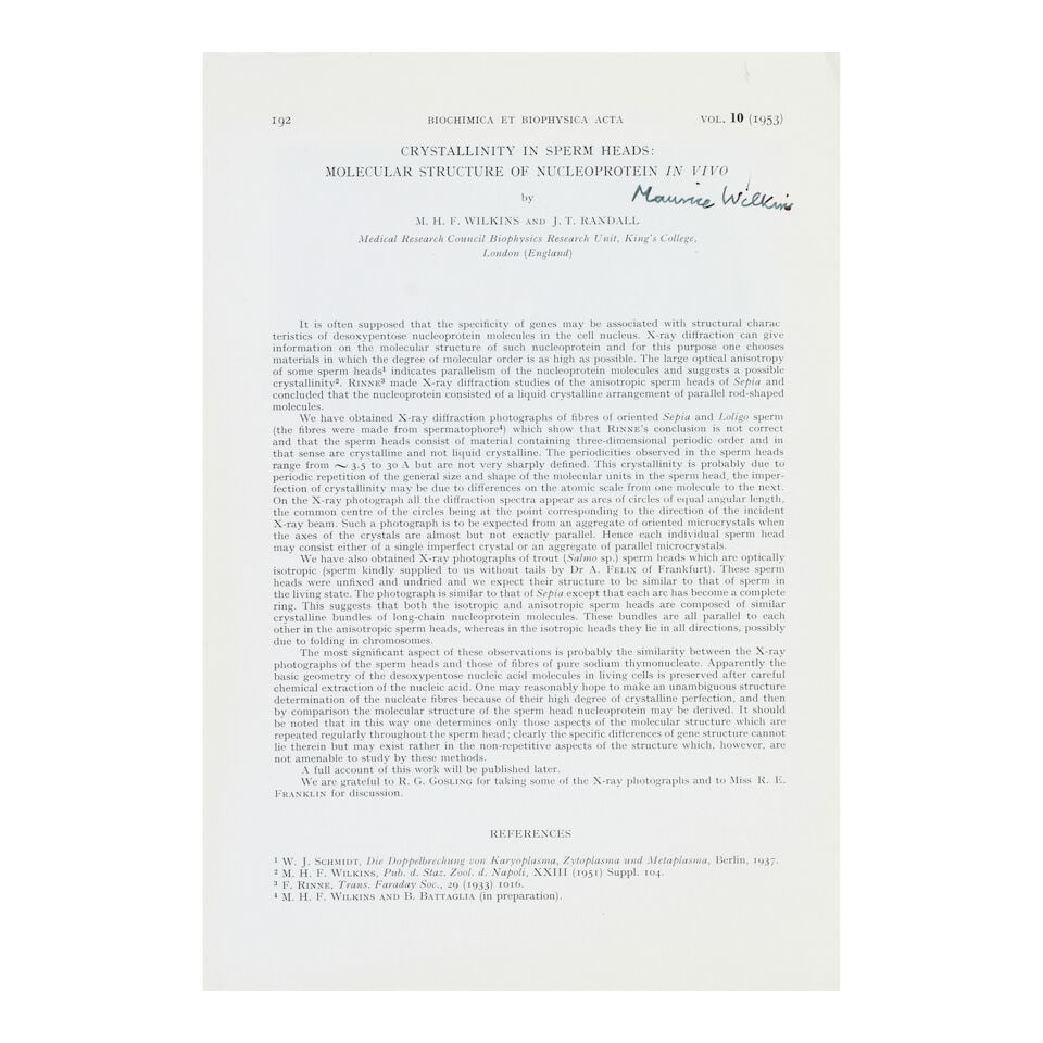 X-ray diffraction studies of the DNA molecule. WILKINS, MAURICE. (1916-2004). et. al. Group of n... - 9