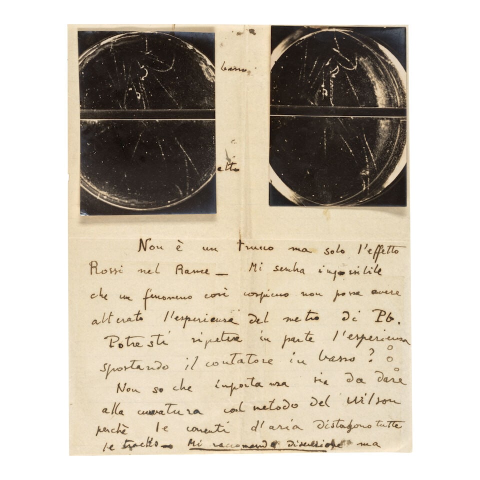 Cosmic rays. FERMI, ENRICO. 1901-1954. GUISSEPPE OCCHIALINI and others. Archive of correspondenc...: Cosmic rays. FERMI, ENRICO. 1901-1954. GUISSEPPE OCCHIALINI and others. Archive of correspondence to experimental physicist Bruno Rossi. 1931-35. Various sizes. Rust-stains from paper clips on some it