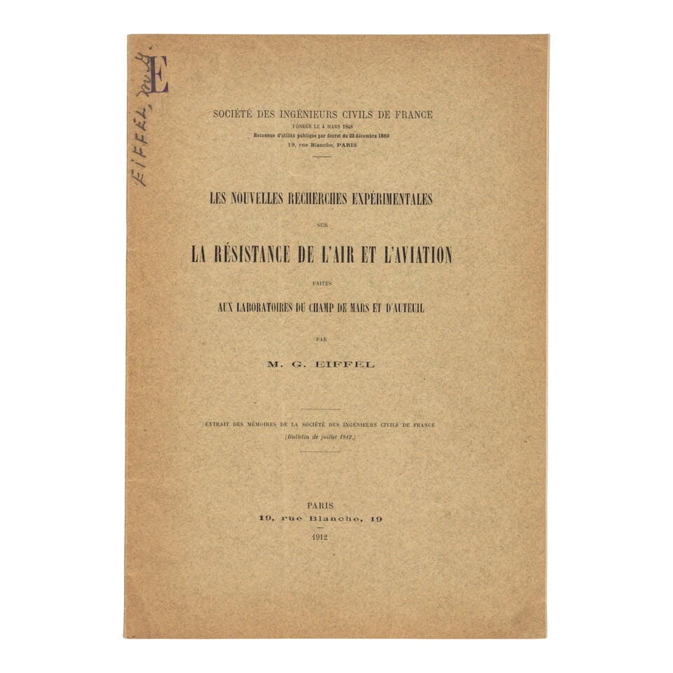 From the Library of THEODORE VON KÁRMÁN. EIFFEL, GUSTAVE (1832-1923) Installation d'un... - 2