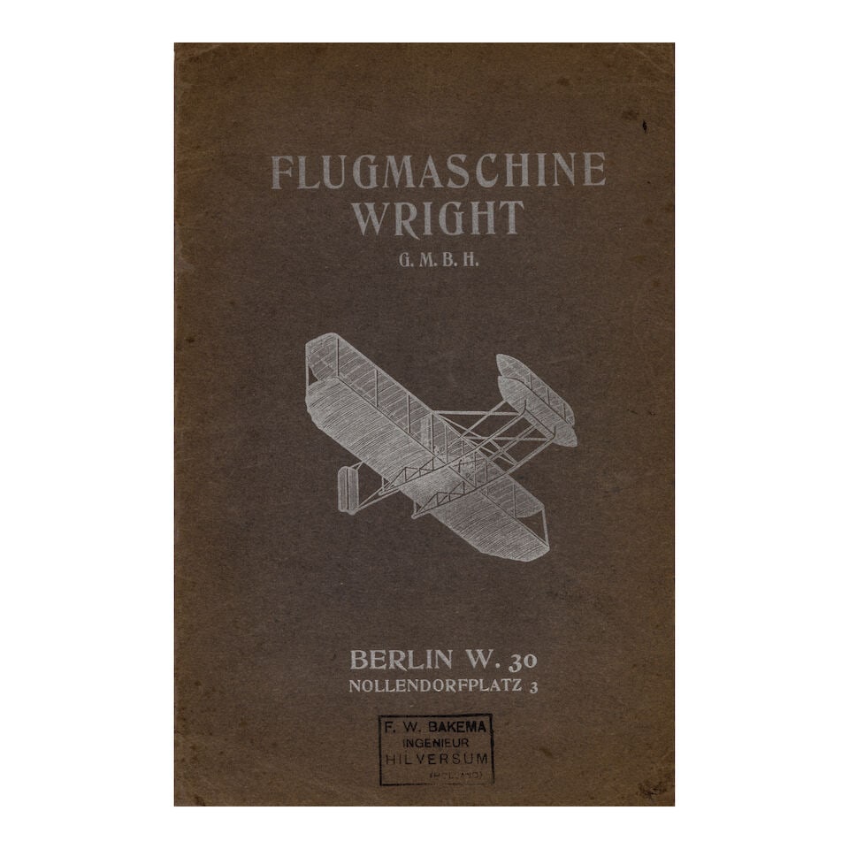 First Sales Brochure for a Wright Brothers Airplane. [Wright Brothers.] Flugmaschine Wright G.m....: First Sales Brochure for a Wright Brothers Airplane. [Wright Brothers.] Flugmaschine Wright G.m.b.H. Flugmaschine Wright G.m.b.H. Berlin: Vereinigte Verlagsanstalten G. Braunbeck & Gutenberg-Druckerei