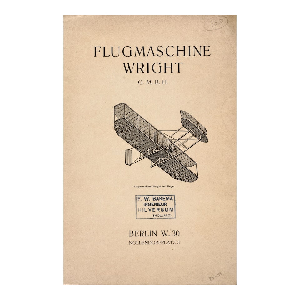 First Sales Brochure for a Wright Brothers Airplane. [Wright Brothers.] Flugmaschine Wright G.m.... - 2