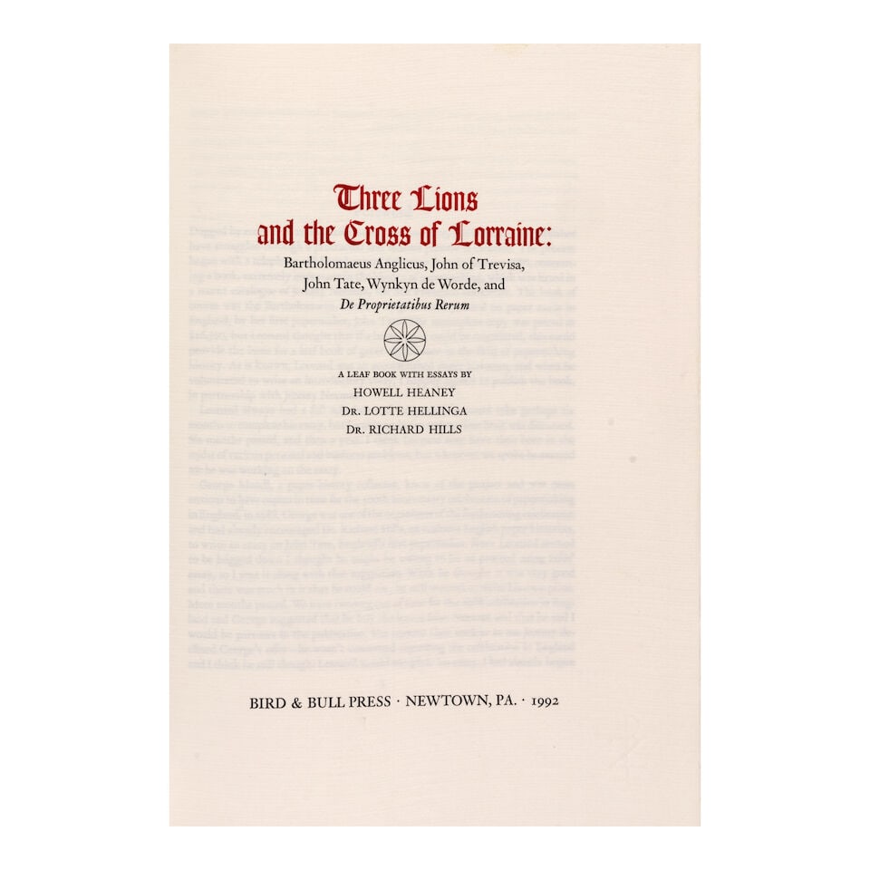 [LEAF BOOK - WYNKYN DE WORDE]. Three Lions and the Cross of Lorraine: Bartholomaeus Anglicus, Jo... - 4