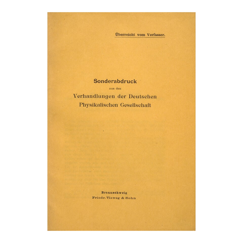 Einstein, Albert (1879-1955). Ein einfaches Experiment zum Nachweis der Ampèreschen Molekul...: Einstein, Albert (1879-1955). Ein einfaches Experiment zum Nachweis der Ampèreschen Molekularströme. Offprint from Verhandlung der Deutschen Physikalischen Gesellschaft 18 (1916). 8vo (230 x