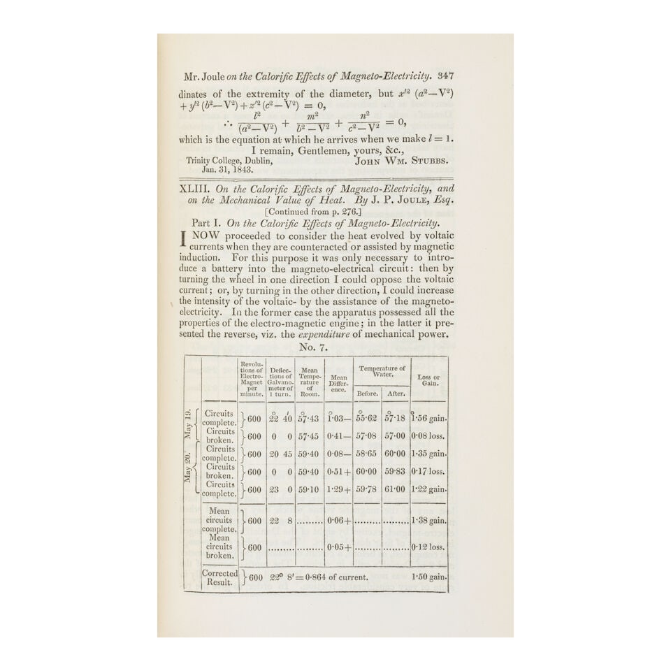 Mechanical Equivalent of Heat. JOULE, JAMES PRESCOTT. 1818-1889. On the calorific effects of mag... - 2