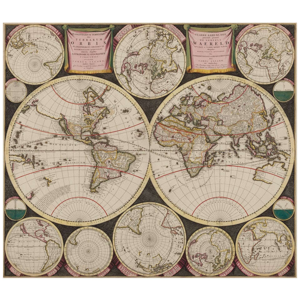ALLARD, CAREL (1648-1709). Planisphaerium Terrestre Sive Terrarum Orbis, Planisphaerice Construc... - 2