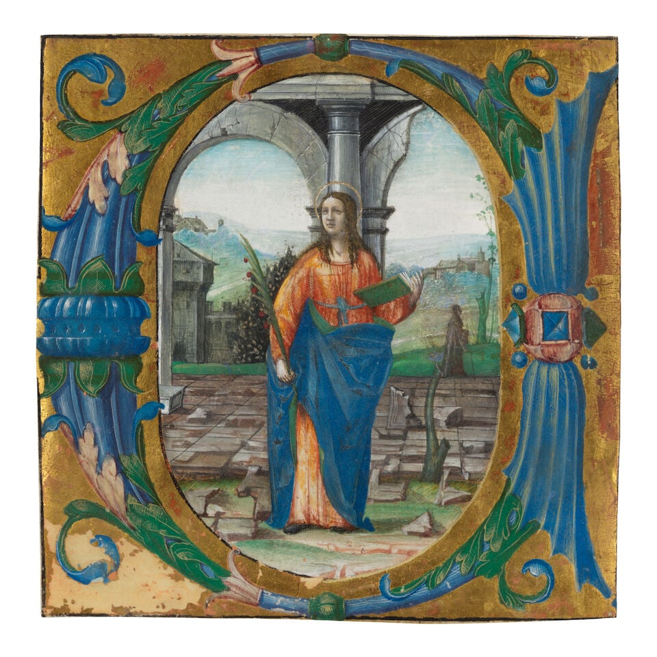Two illuminated initials cut from a large-format choirbook. Illuminated manuscripts on vellum, b... - 3