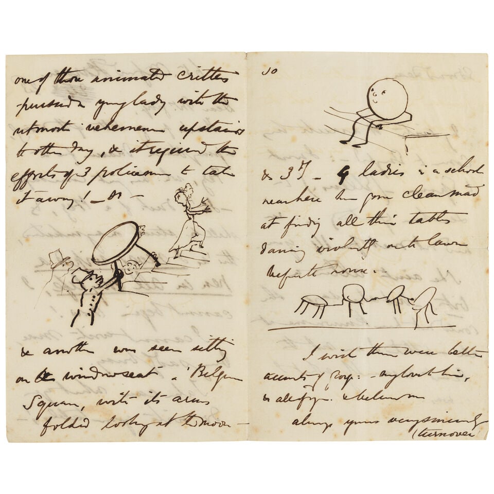 Edward Lear illustrated autograph letter. LEAR, EDWARD. 1812-1888. Autograph Letter written unde... (1 of 3)
