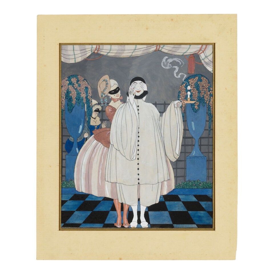 A fabulous watercolor by Barbier. BARBIER, GEORGES. 1882-1932. Pierrot and Columbine [Pierrot et... - 2