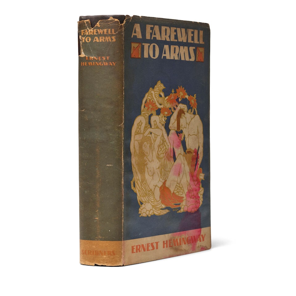HEMINGWAY, ERNEST. 1899-1961. A Farewell to Arms. New York: Charles Scribner's Sons, 1929.: HEMINGWAY, ERNEST. 1899-1961. A Farewell to Arms. New York: Charles Scribner's Sons, 1929. 8vo. Publisher's black cloth, printed gold labels to upper cover and spine, publisher's pictorial dust