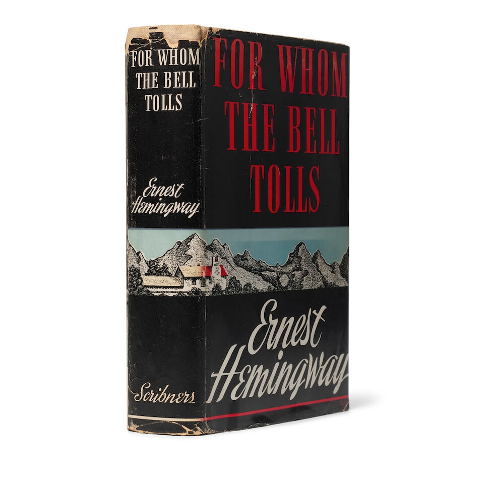 HEMINGWAY, ERNEST. 1899-1961. For Whom the Bell Tolls. New York: Charles Scribner's Sons, 1940.: HEMINGWAY, ERNEST. 1899-1961. For Whom the Bell Tolls. New York: Charles Scribner's Sons, 1940. 8vo. Publisher's beige cloth cover stamped in black, spine stamped in black and red, publisher's