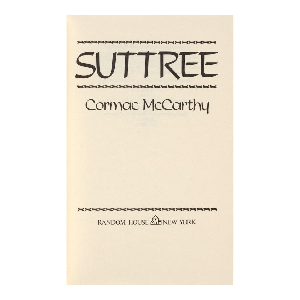 MCCARTHY, CORMAC. 1933-2023. Suttree. New York: Random House, 1979. - 2