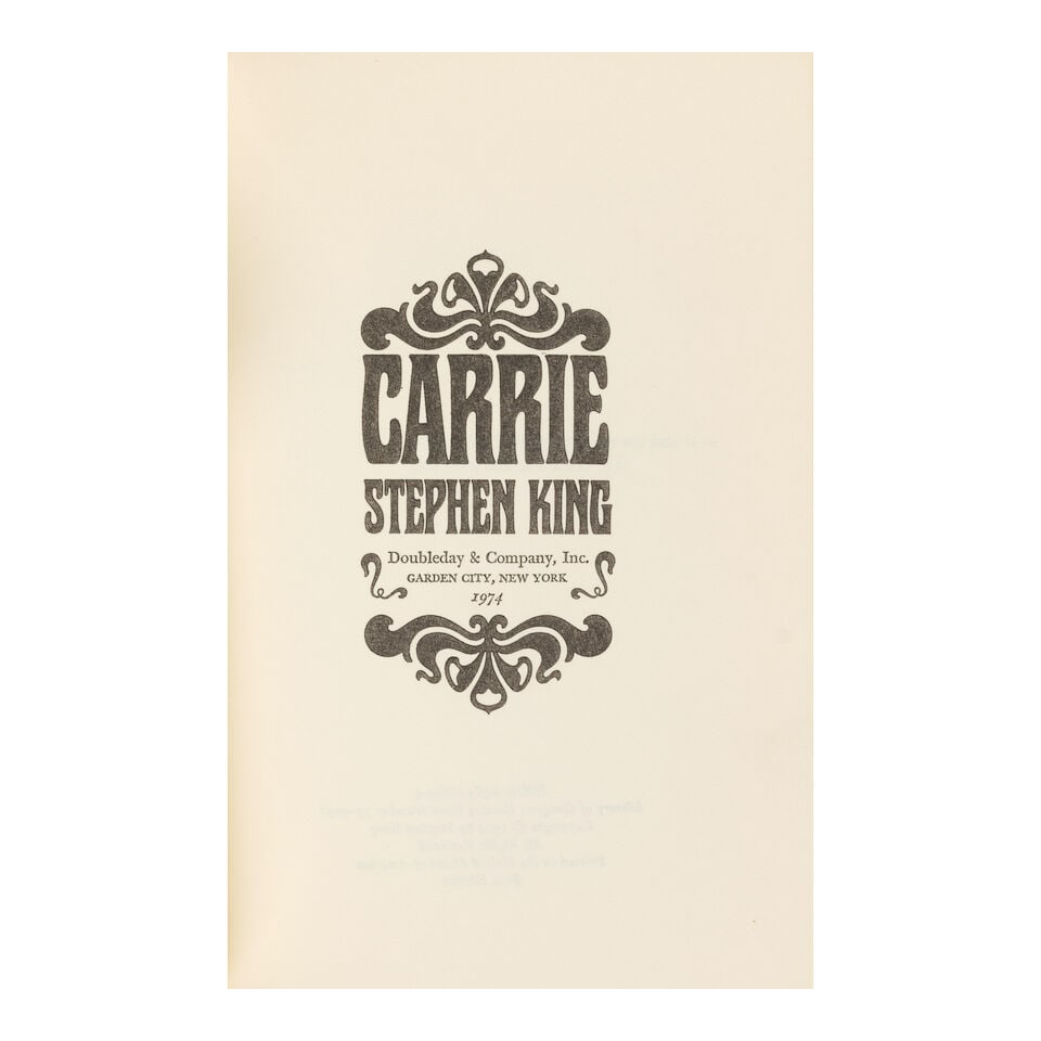 KING, STEPHEN. b. 1947. Carrie. New York: Doubleday & Company, 1974. - 2