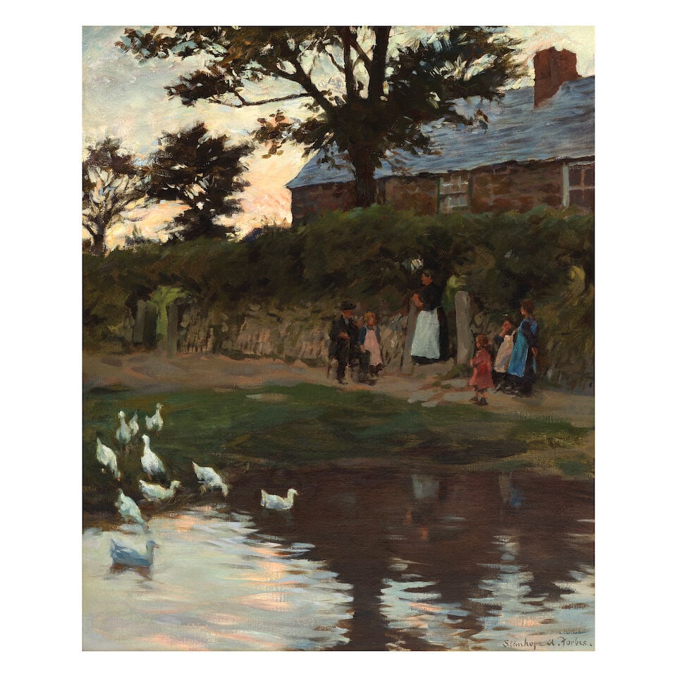 Stanhope Alexander Forbes, RA (British, 1857-1947) Sunday afternoon by the duck pond: Stanhope Alexander Forbes, RA (British, 1857-1947) Sunday afternoon by the duck pond signed 'Stanhope a.Forbes.' (lower right) oil on canvas 61 x 51cm (24 x 20 1/16in). Footnotes: Provenance With Stra