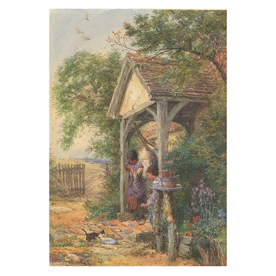 Myles Birket Foster, RWS (British, 1825-1899) Playtime (With a preparatory sketch (on the reverse)): Myles Birket Foster, RWS (British, 1825-1899) Playtime signed with monogram (lower left) watercolour 19 x 14cm (7 1/2 x 5 1/2in). With a preparatory sketch (on the reverse) Footnotes: Provenance With 