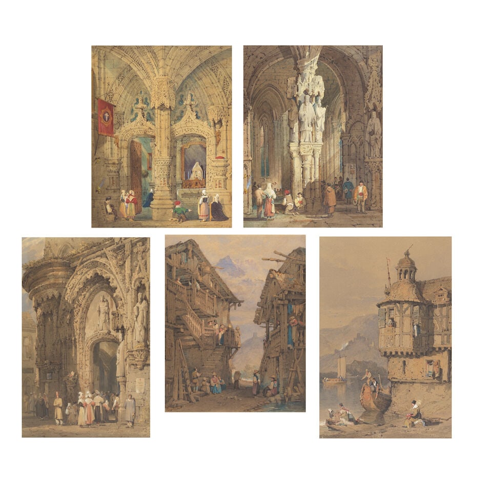 Samuel Prout FSA, OWS (British, 1783-1852) A group of five views, including Antwerp and Rheims (1 of 16)