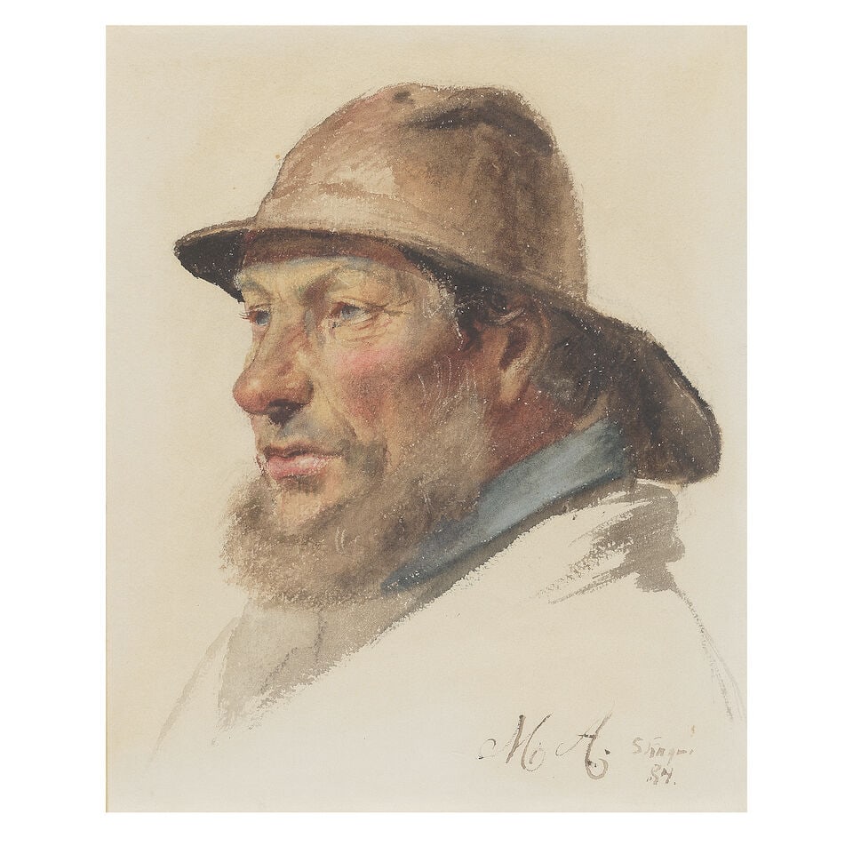Michael Peter Ancher (Danish, 1849-1927) Portrait of a fisherman: Michael Peter Ancher (Danish, 1849-1927) Portrait of a fisherman signed, inscribed and dated 'M.A. Skagen/84.' (lower right) watercolour 27 x 21.5cm (10 5/8 x 8 7/16in). For further information on thi