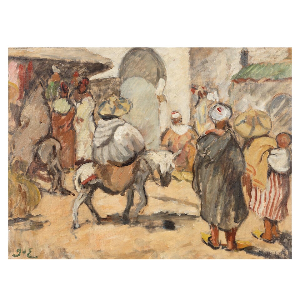 Georges D'Espagnat (French, 1870-1950) Scène de rue au Maroc, 1903: Georges D'Espagnat (French, 1870-1950) Scène de rue au Maroc, 1903 signed with initials 'D'E' (lower left) oil on board 44 x 58cm (17 5/16 x 22 13/16in). Footnotes: This work has been authenticat