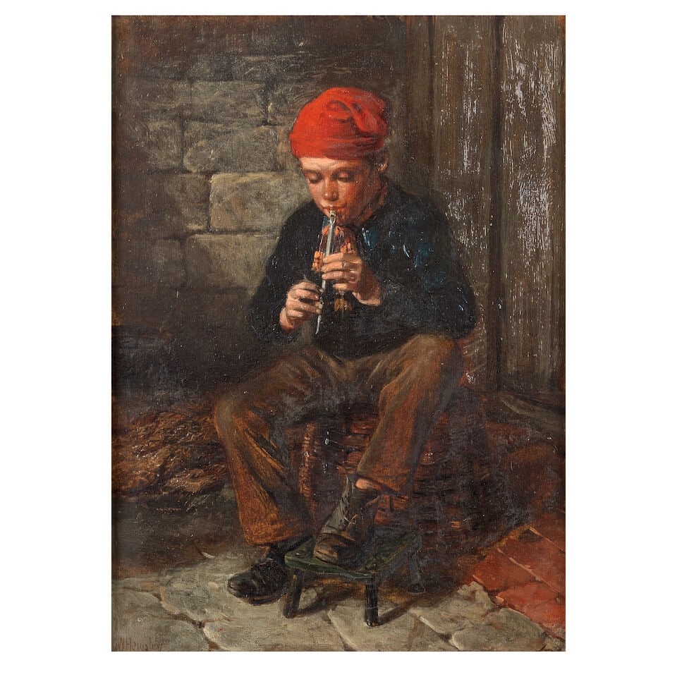 William Hemsley (British, 1819-1906) Young boy playing a penny whistle (1 of 3)
