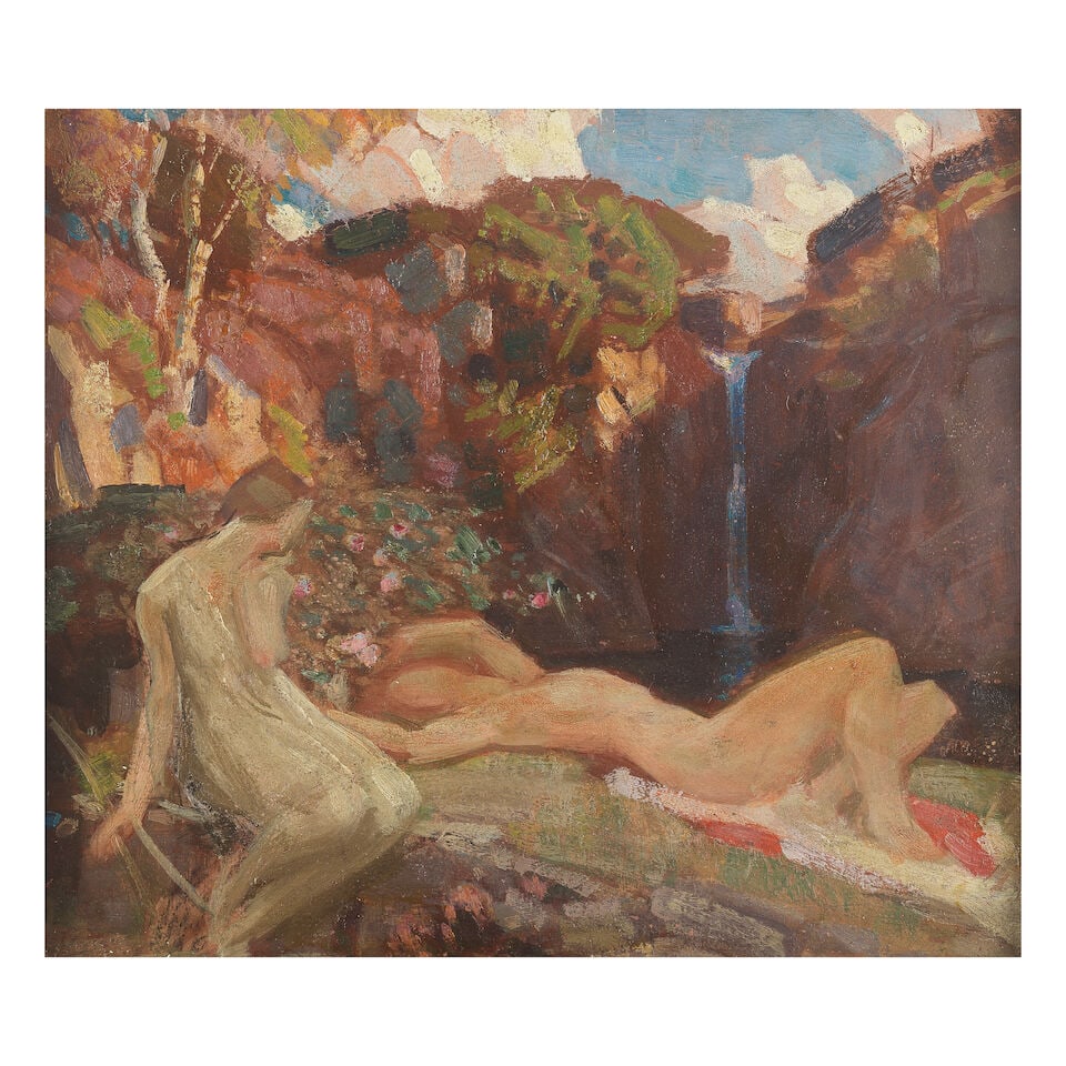 Harold Speed (British, 1872-1957) Sketch for The Vale of Leutha: Harold Speed (British, 1872-1957) Sketch for The Vale of Leutha oil on panel 22.5 x 26cm (8 7/8 x 10 1/4in). Footnotes: Provenance From the collection of Sir Francis and Lady Cook, Jersey. This wo