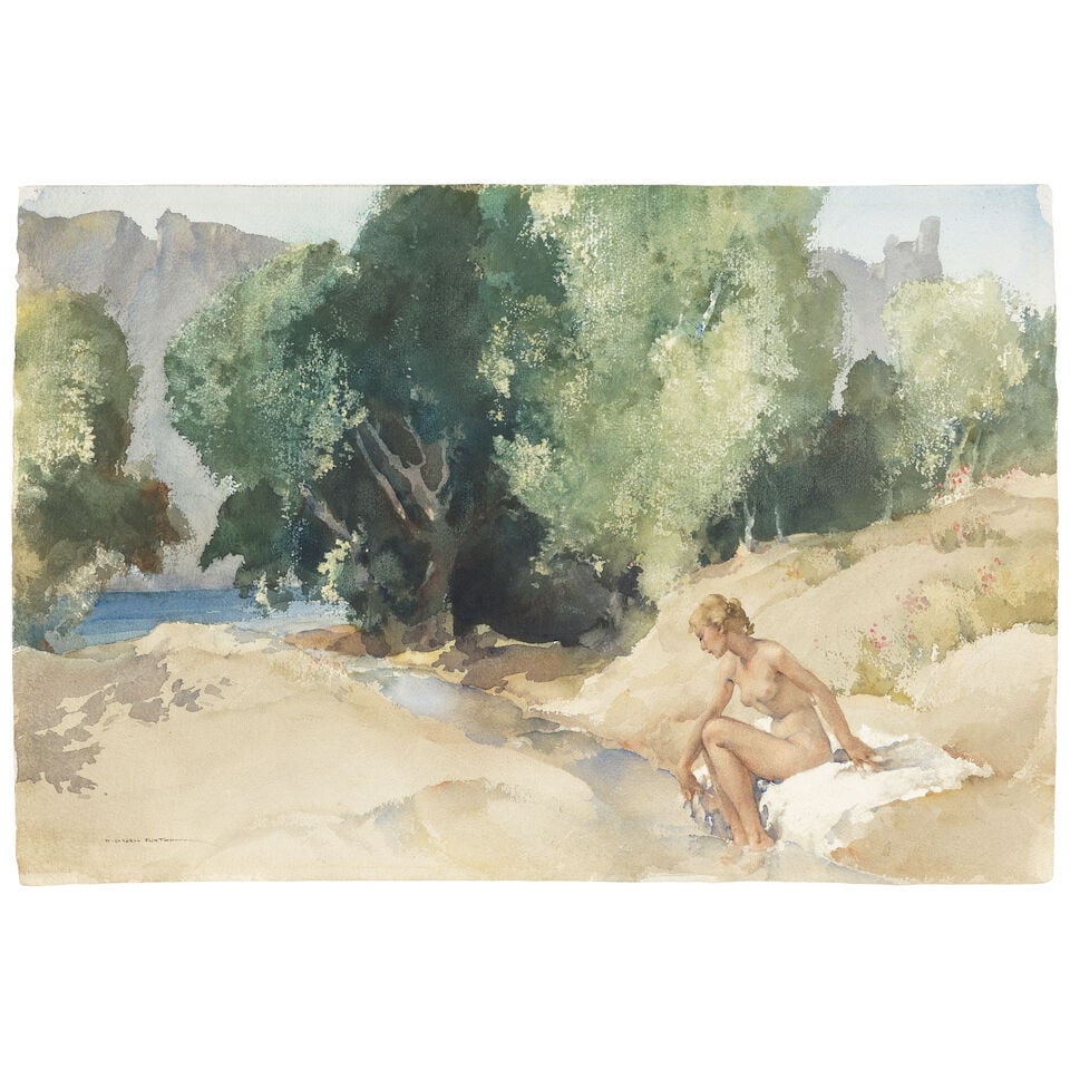 Sir William Russell Flint, RA, PRWS (British, 1880-1969) Priscilla by the Ardèche mounted b... (1 of 2)