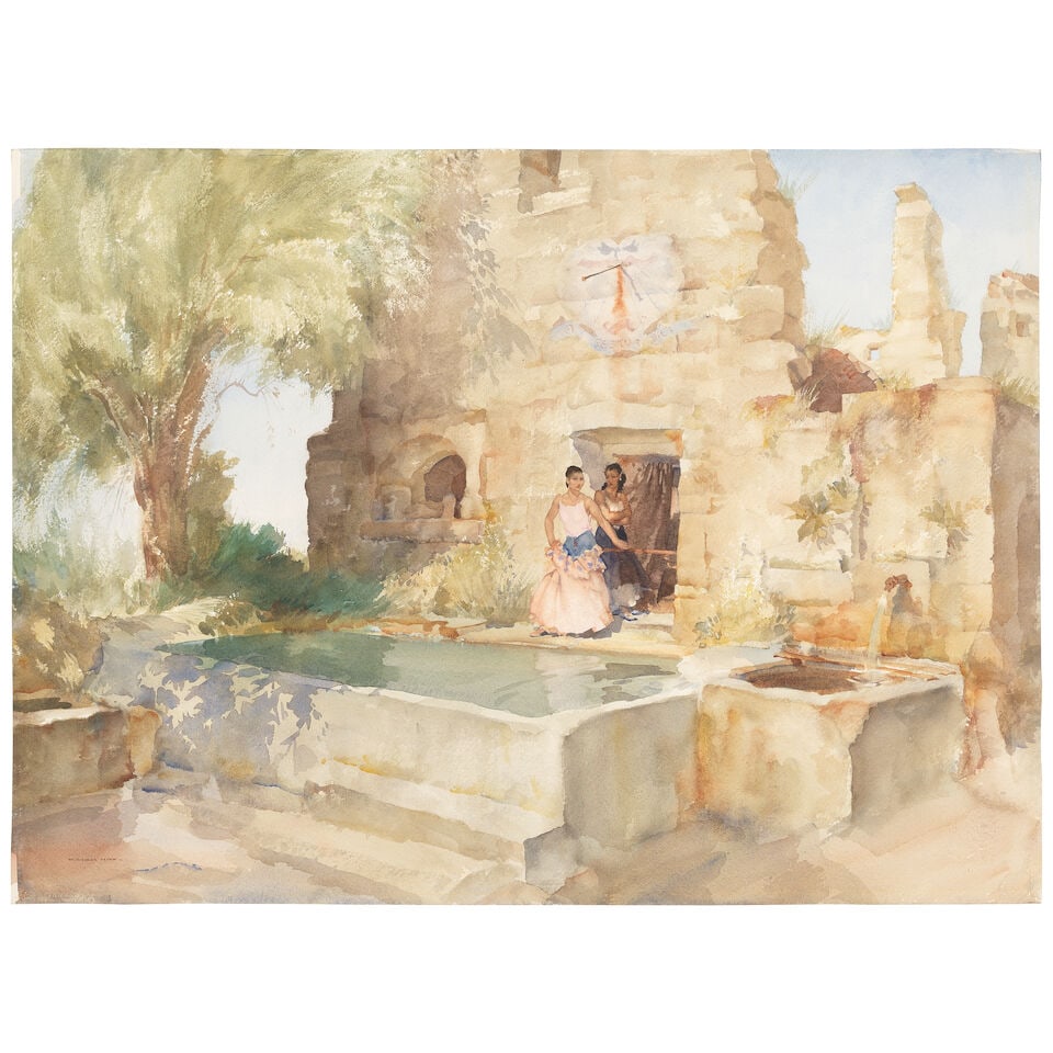 Sir William Russell Flint, RA, PRWS (British, 1880-1969) Under the sundial, Cobonne mounted but ... (1 of 4)