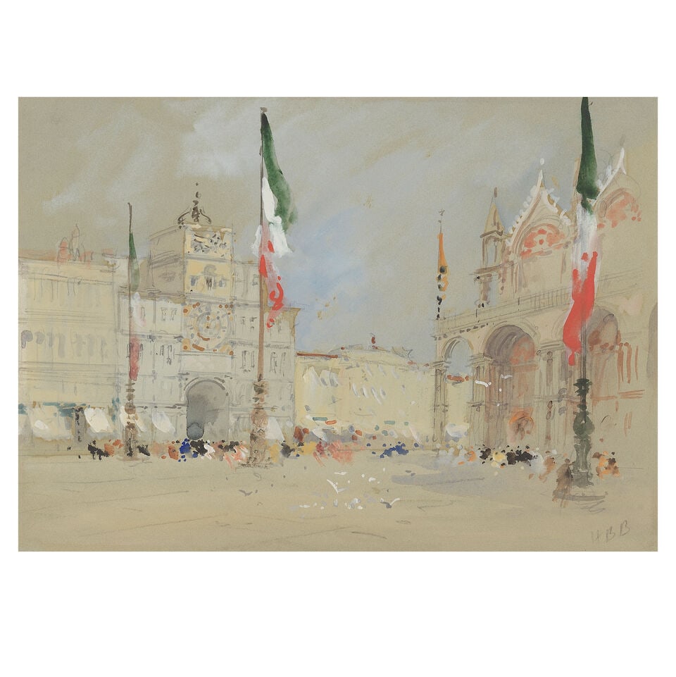 Hercules Brabazon Brabazon (British, 1821-1906) St Mark's Square, Venice: Hercules Brabazon Brabazon (British, 1821-1906) St Mark's Square, Venice signed with initials 'HBB' (lower right) watercolour over traces of pencil 21.5 x 30.5cm (8 7/16 x 12in). Footnotes: Provenance